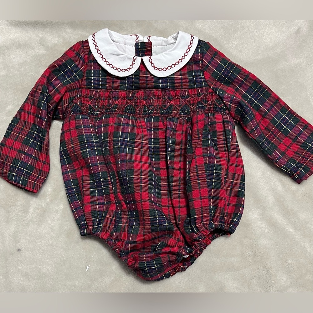 NWT Darby Fallon Clark Edgehill Collection Baby Romper with Peter Pan Collar